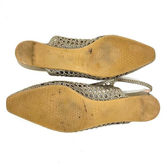 Stuart Weitzman Gold Woven Slingback Ballet Flats Almond Toe Women's Sz 10 $395 - Picture 9 of 9